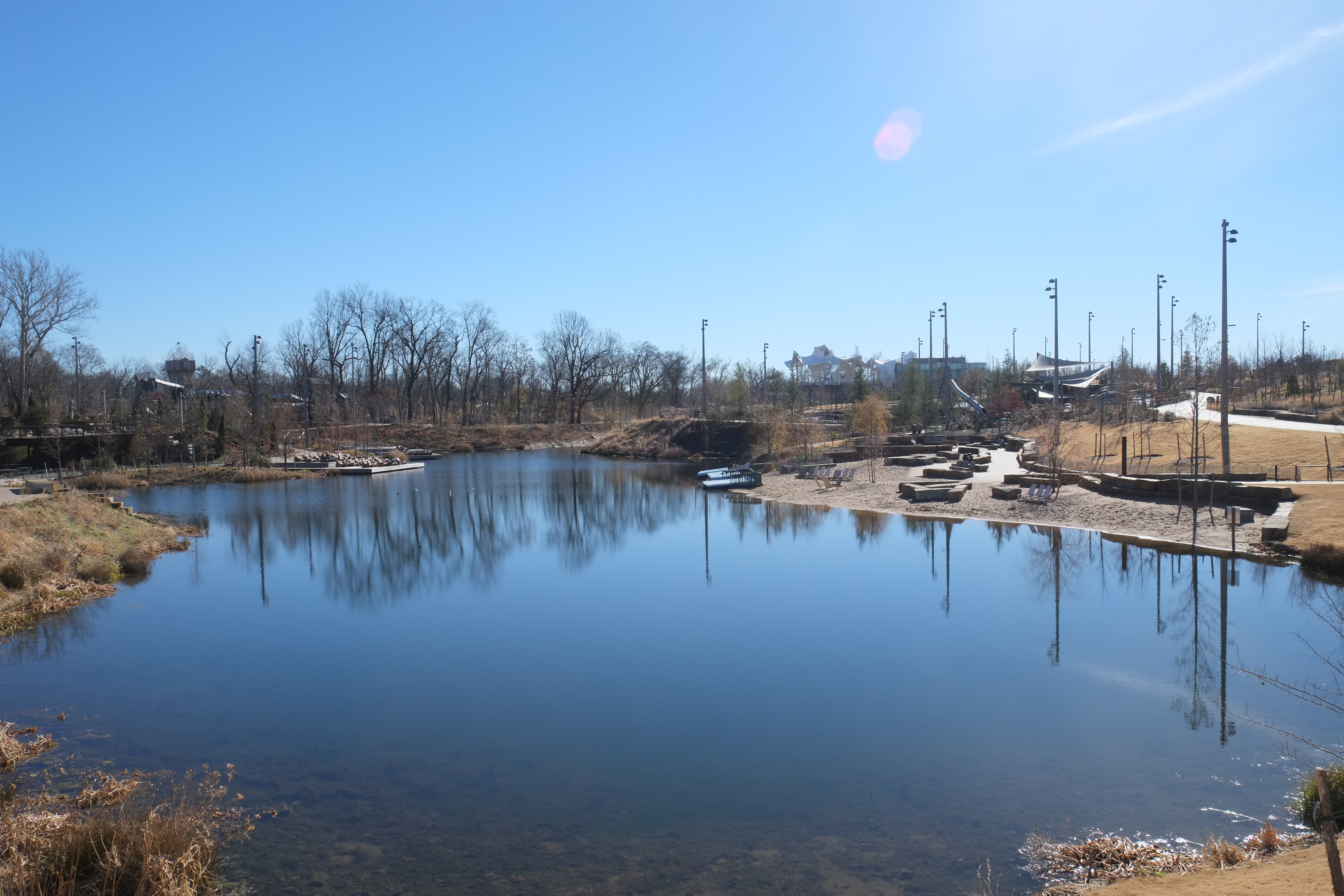 The Gathering Place park on the Arkansas River in Tulsa, close to the Brookside neighborhood